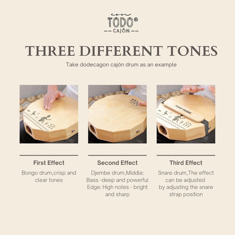 TODO The Nile Travel Cajon: 3-Tone Portable Cajon with Adjustable Snare, Handcrafted & Includes Carry Bag - for Adults and Kids(12-Sided) - Image 2